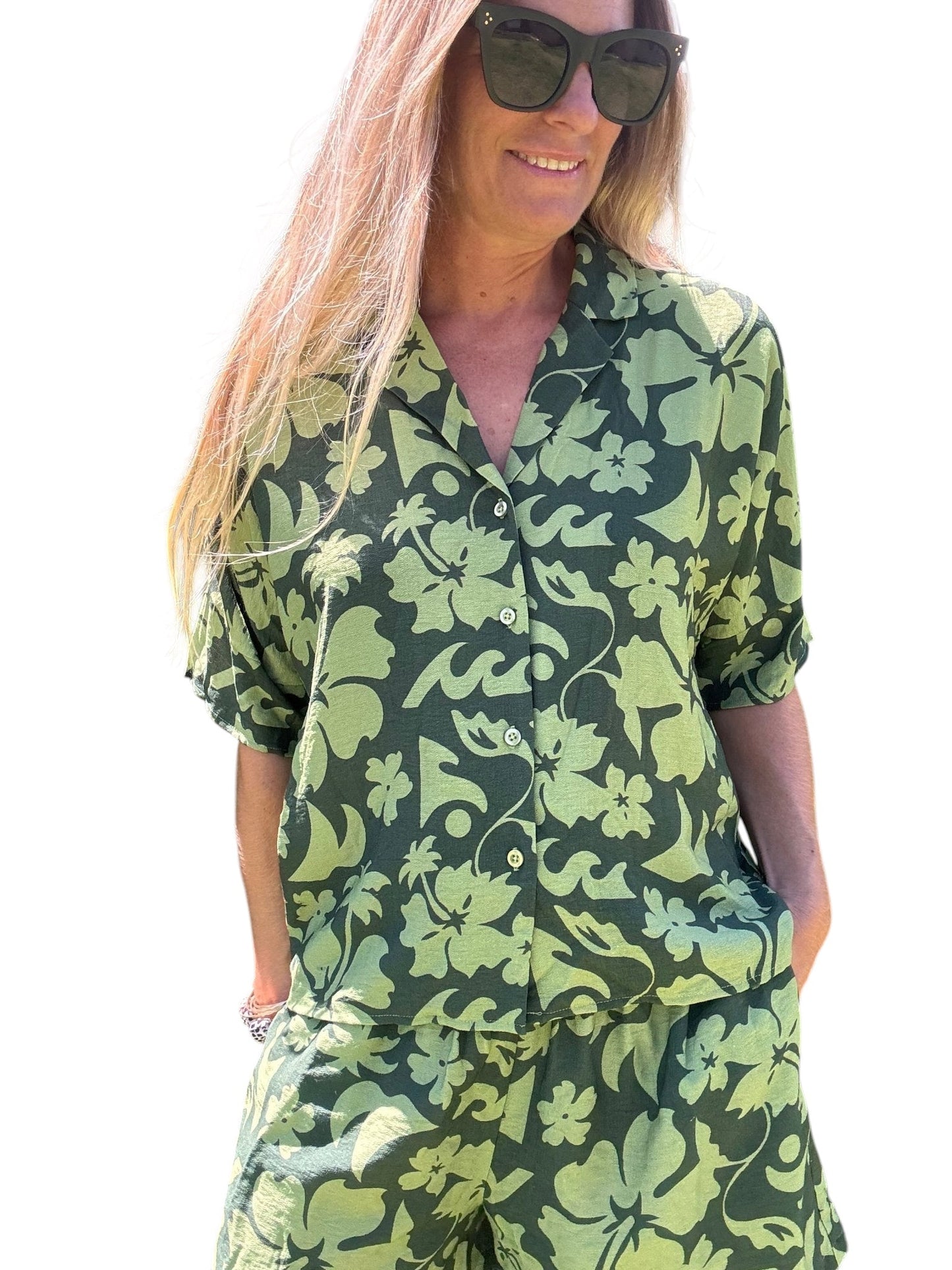 Floral Safari Koa Button Up Shirt - The Salty BabeShort Sleeve Tops
