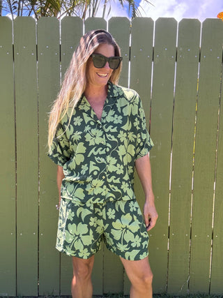 Floral Safari Koa Button Up Shirt - The Salty BabeShort Sleeve Tops