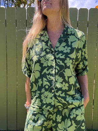 Floral Safari Koa Button Up Shirt - The Salty BabeShort Sleeve Tops