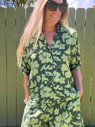 Floral Safari Koa Button Up Shirt - The Salty BabeShort Sleeve Tops