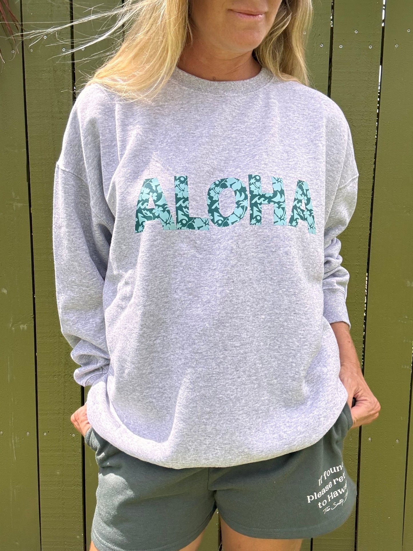 Floral Safari Teal ALOHA sweatshirt - The Salty BabeFleece Tops