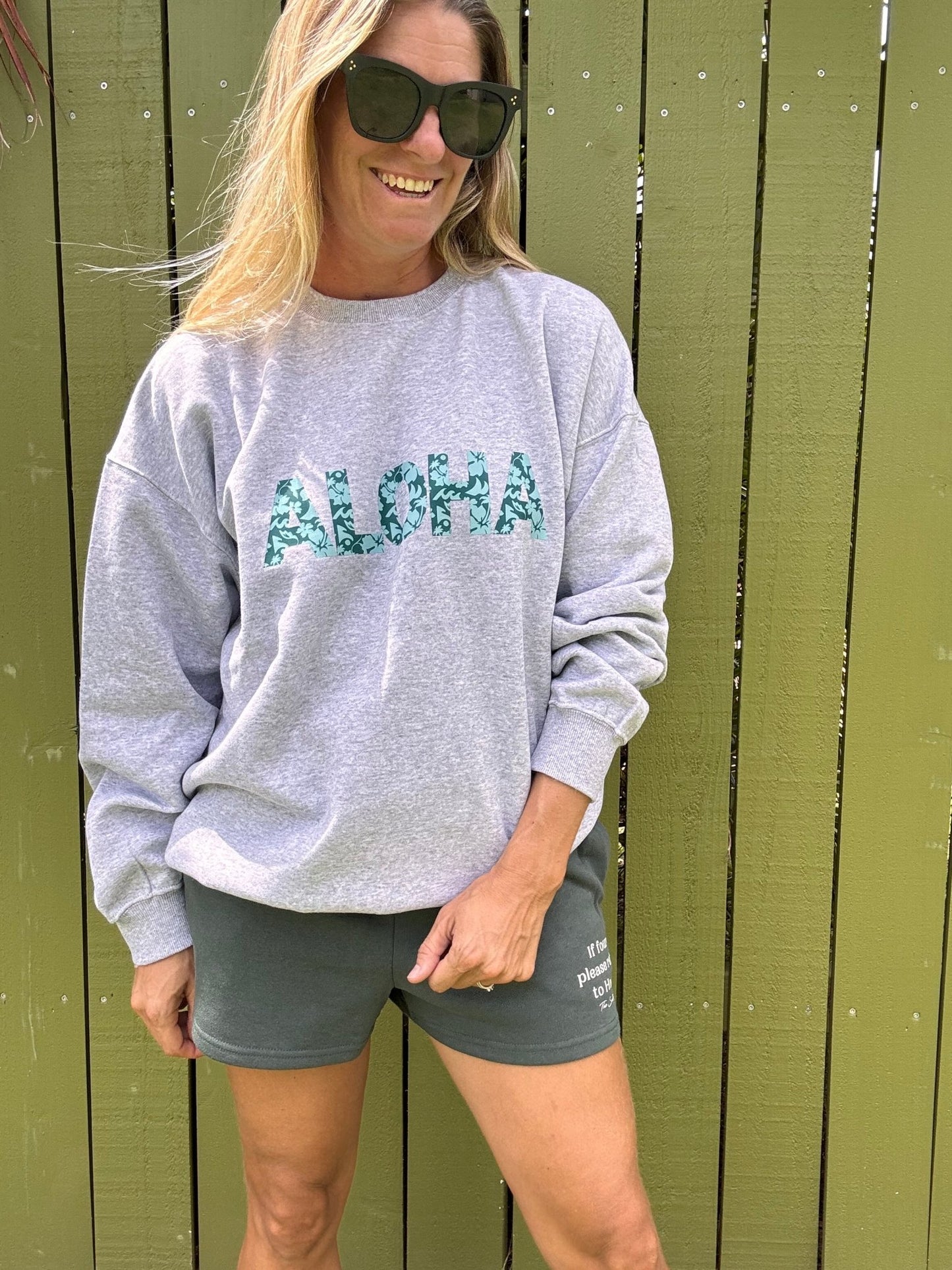 Floral Safari Teal ALOHA sweatshirt - The Salty BabeFleece Tops