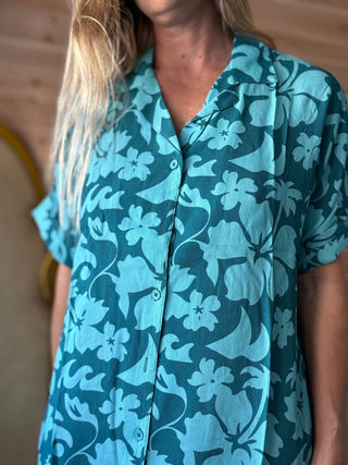 Floral Safari Teal Shirt Dress - The Salty BabeDresses