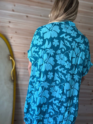 Floral Safari Teal Shirt Dress - The Salty BabeDresses