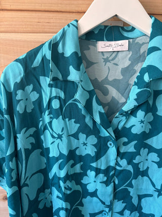 Floral Safari Teal Shirt Dress - The Salty BabeDresses