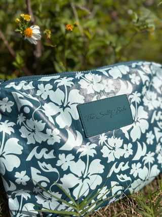 Floral Surfari Teal Pitcher pouch - The Salty BabeBags
