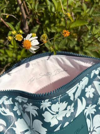 Floral Surfari Teal Pitcher pouch - The Salty BabeBags