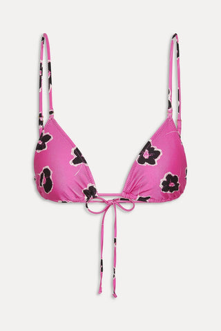 FRANKIES BIKINIS Elena Satin Triangle Bikini Top in Pink Fantasy 