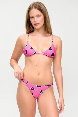 FRANKIES BIKINIS Elena Satin Triangle Bikini Top in Pink Fantasy 