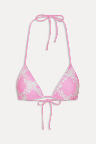 FRANKIE'S BIKINIS Nick Satin Triangle Bikini Top - Tropical Pink Polka Dot - The Salty BabeSwim Tops