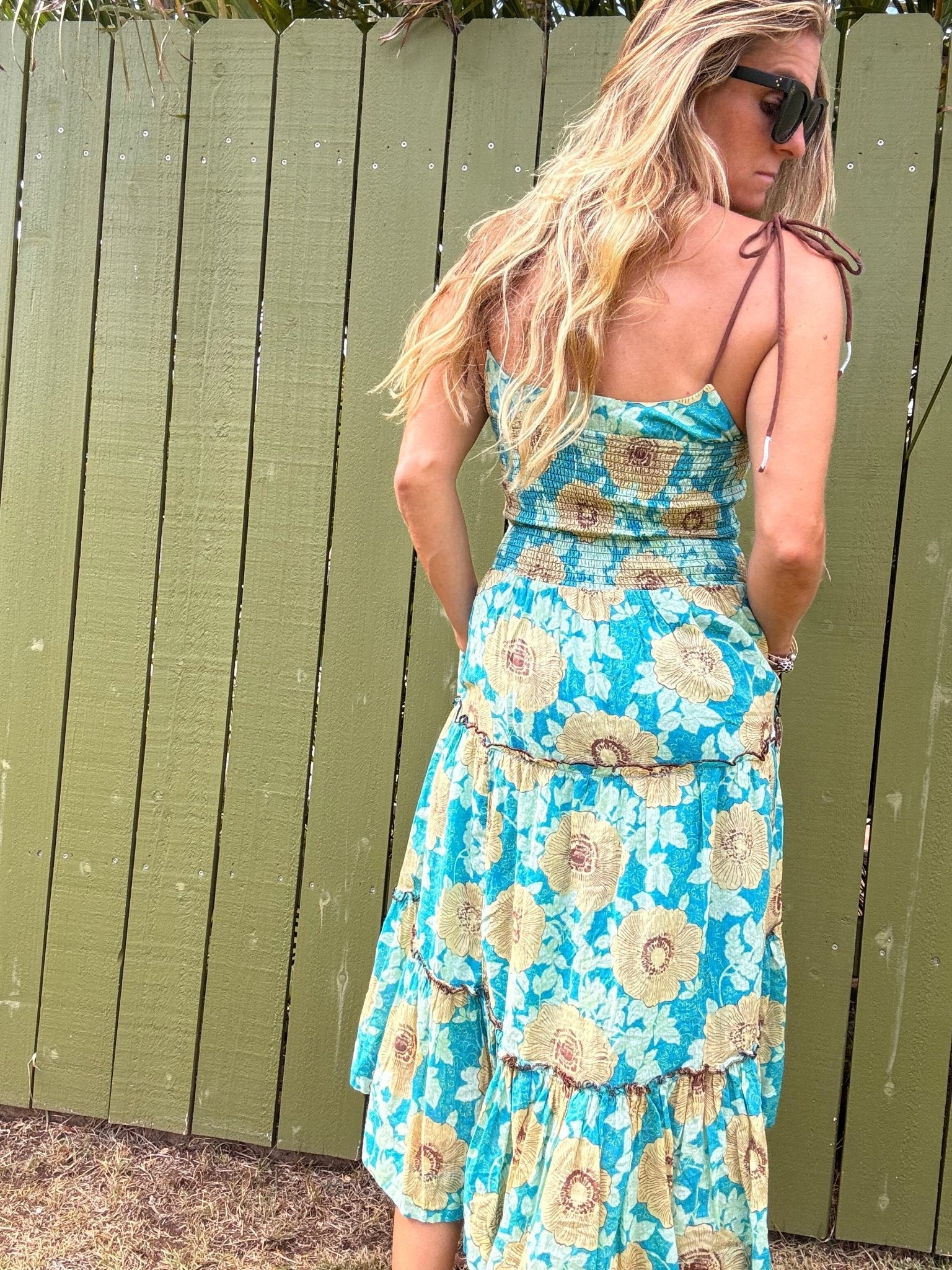 FREE PEOPLE Adriel Midi Dress - Hawaiian Ocean Combo – The Salty Babe