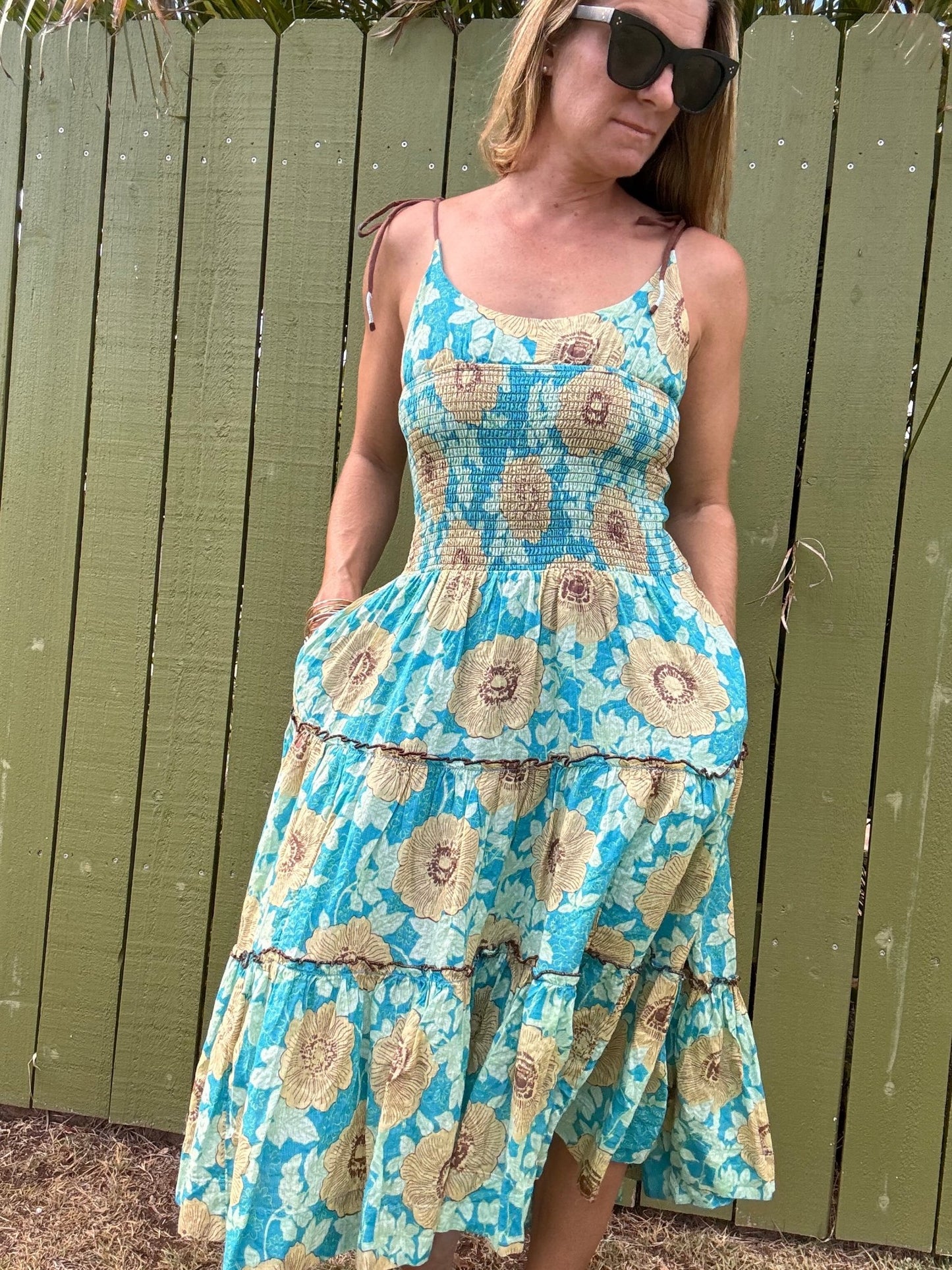 Free People Adriel Midi Dress - Hawaiian Ocean Combo Medium Free People Adriel Midi Dress - Hawaiian Ocean Combo Medium