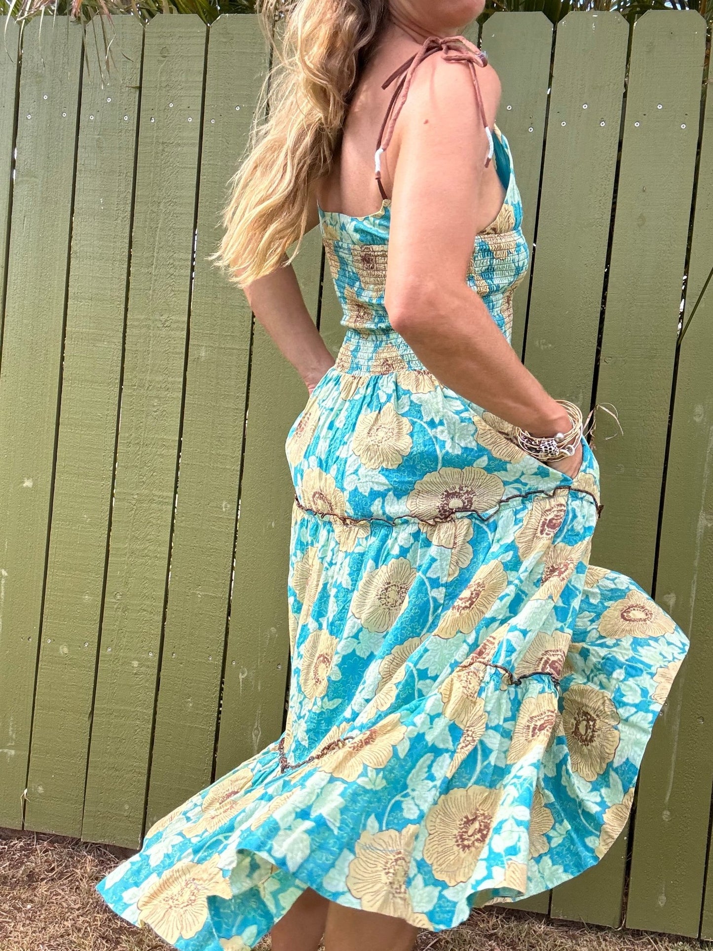 Free People Adriel Midi Dress - Hawaiian Ocean Combo Medium Free People Adriel Midi Dress - Hawaiian Ocean Combo Medium