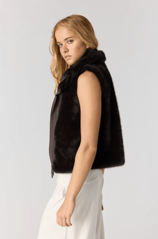 FREE PEOPLE Afterglow Faux Fur Vest in Chocolate