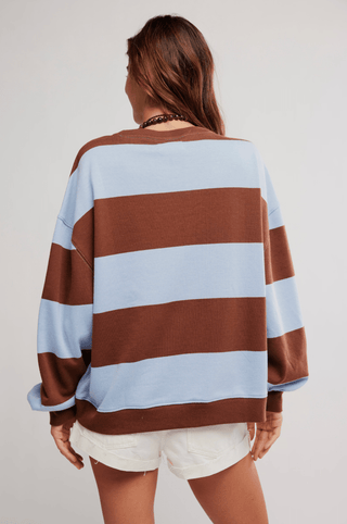 FREE PEOPLE Classic Striped Oversized Crewneck - Periwinkle Combo - The Salty BabeLong Sleeve Tops