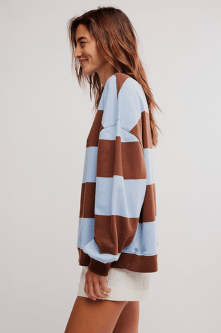 FREE PEOPLE Classic Striped Oversized Crewneck - Periwinkle Combo - The Salty BabeLong Sleeve Tops