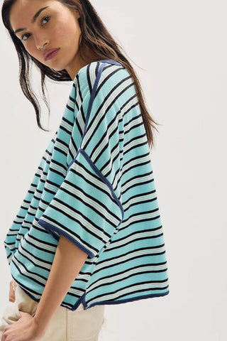 FREE PEOPLE Clean Rugby Tee - Harbor Blue Combo - The Salty BabeTee Shirts