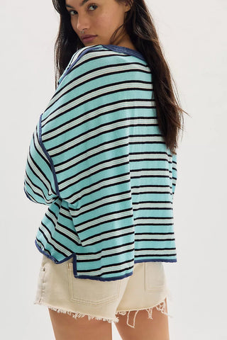 FREE PEOPLE Clean Rugby Tee - Harbor Blue Combo - The Salty BabeTee Shirts