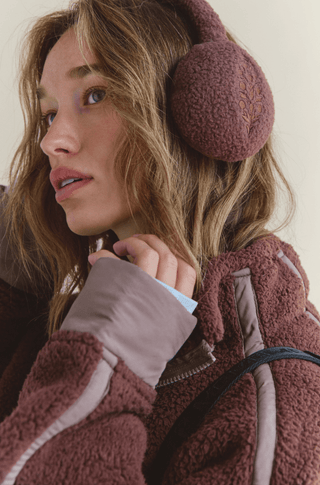 FREE PEOPLE Double Diamond Fleece Ear Warmers in Chocolate