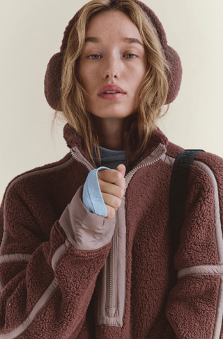FREE PEOPLE Double Diamond Fleece Ear Warmers in Chocolate
