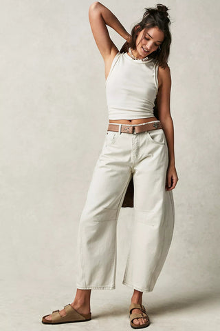 FREE PEOPLE Good Luck mid-rise barrel jean-Milk - The Salty BabeDenim Pants