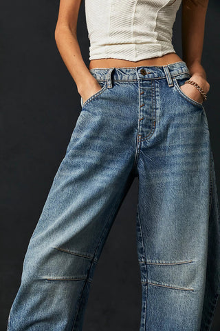 FREE PEOPLE Good Luck Mid Rise Barrel Jean - Ultra Light Beam - The Salty BabeDenim Pants