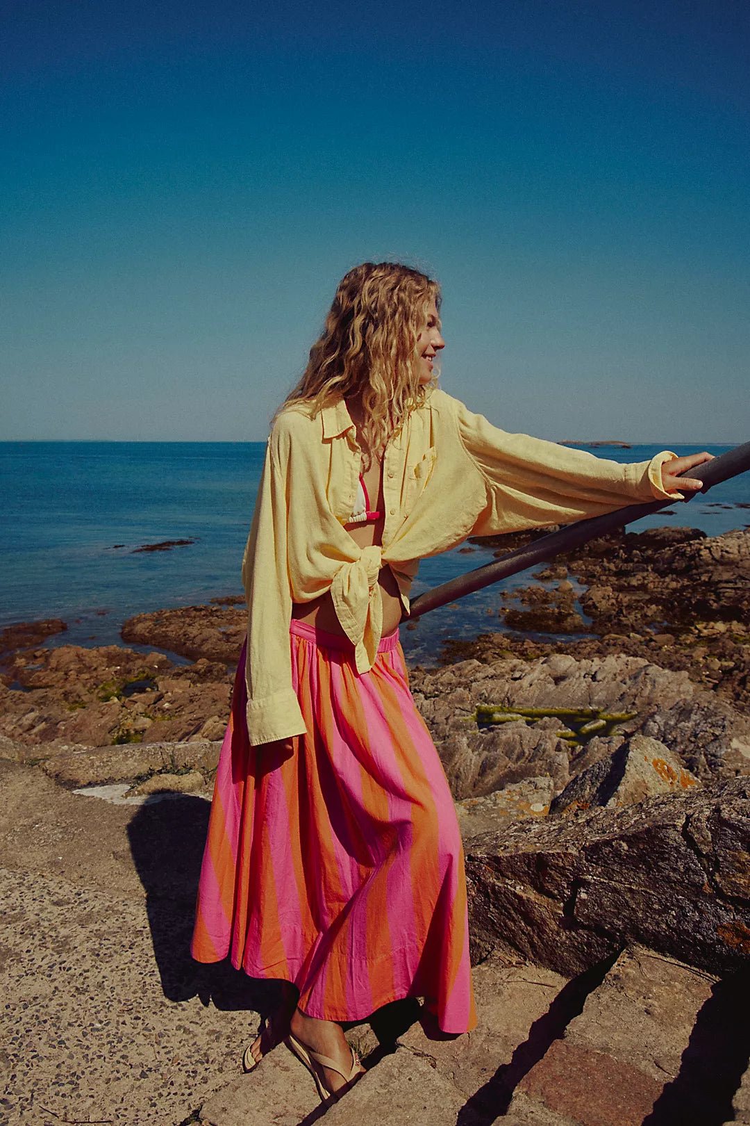 FREE PEOPLE Lowen Striped Midi Skirt - Pink Combo - The Salty BabeSkirts