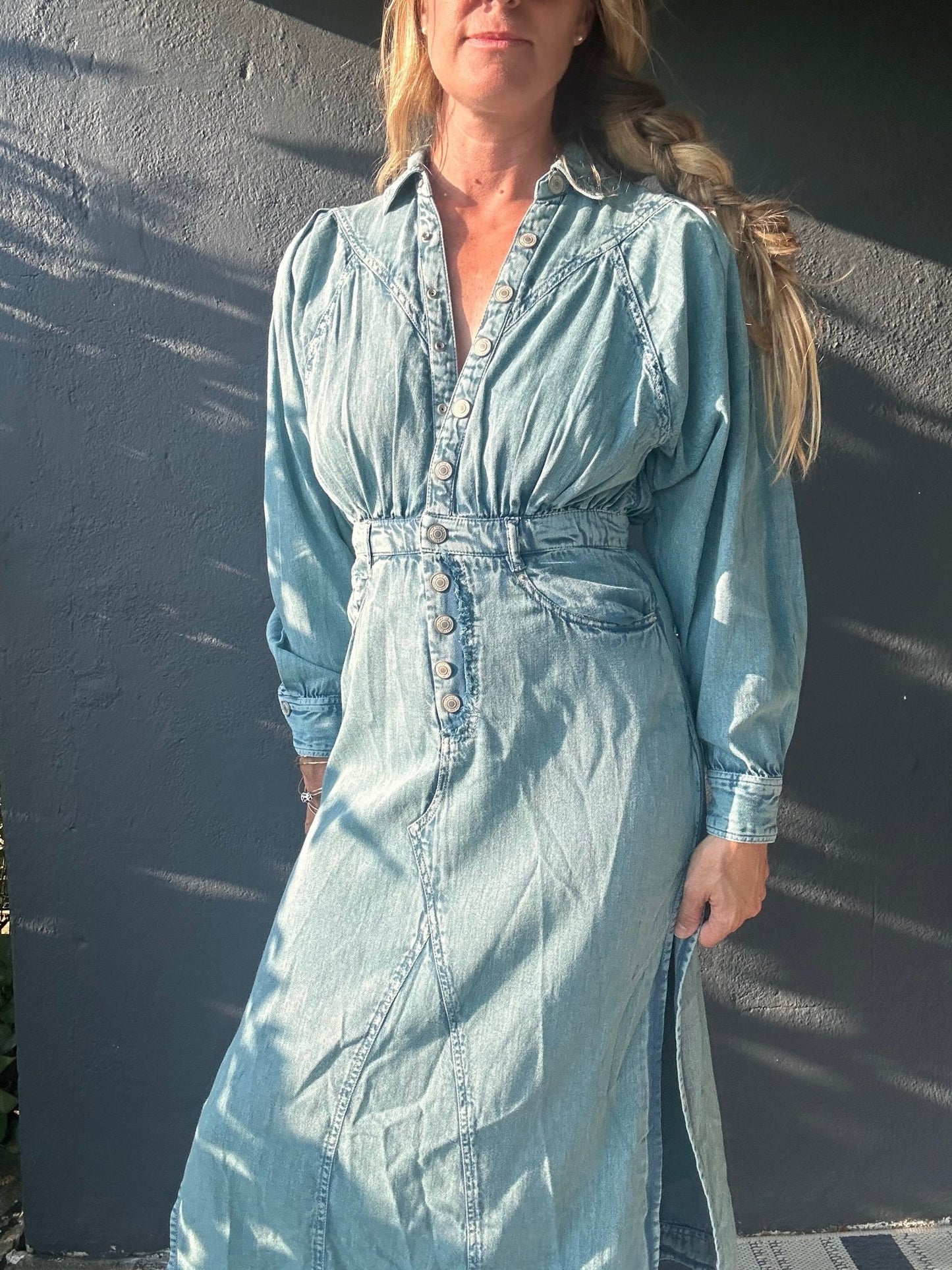 FREE PEOPLE Mad Love denim midi dress - Skyfall - The Salty BabeDresses
