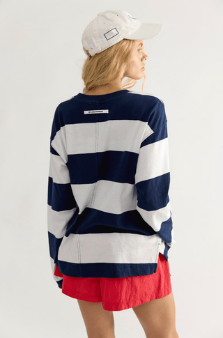 FREE PEOPLE Printed Hustle Layer - White/Navy Stripe - The Salty BabeLong Sleeve Tops
