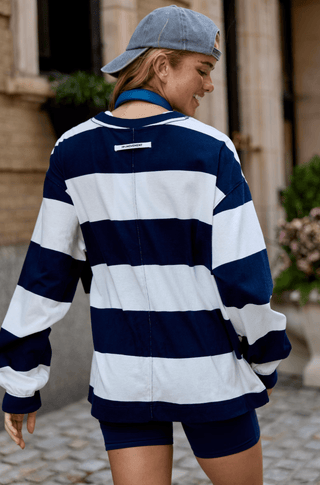 FREE PEOPLE Printed Hustle Layer - White/Navy Stripe - The Salty BabeLong Sleeve Tops