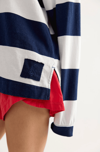 FREE PEOPLE Printed Hustle Layer - White/Navy Stripe - The Salty BabeLong Sleeve Tops