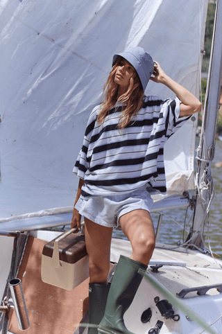 FREE PEOPLE Printed Tackle Tee - White Stripe Combo - The Salty BabeTee Shirts