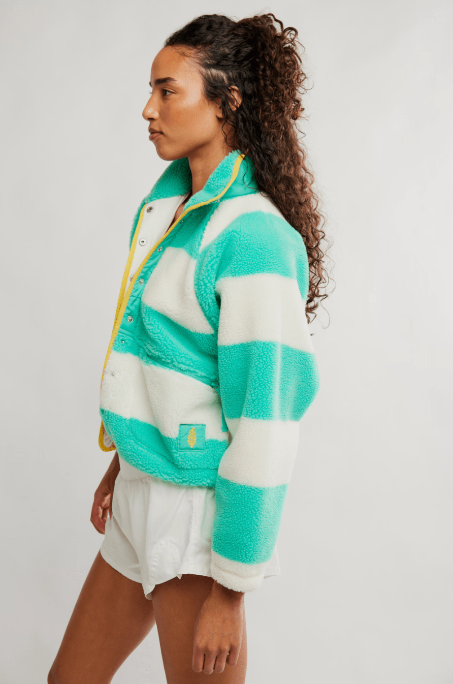 FREE PEOPLE Rocky Ridge Fleece Jacket - Rugby Stripe Lucky - The Salty BabeFleece Tops
