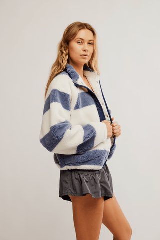 FREE PEOPLE Rocky Ridge Fleece Jacket - Rugby Stripes Ivory - The Salty BabeJackets