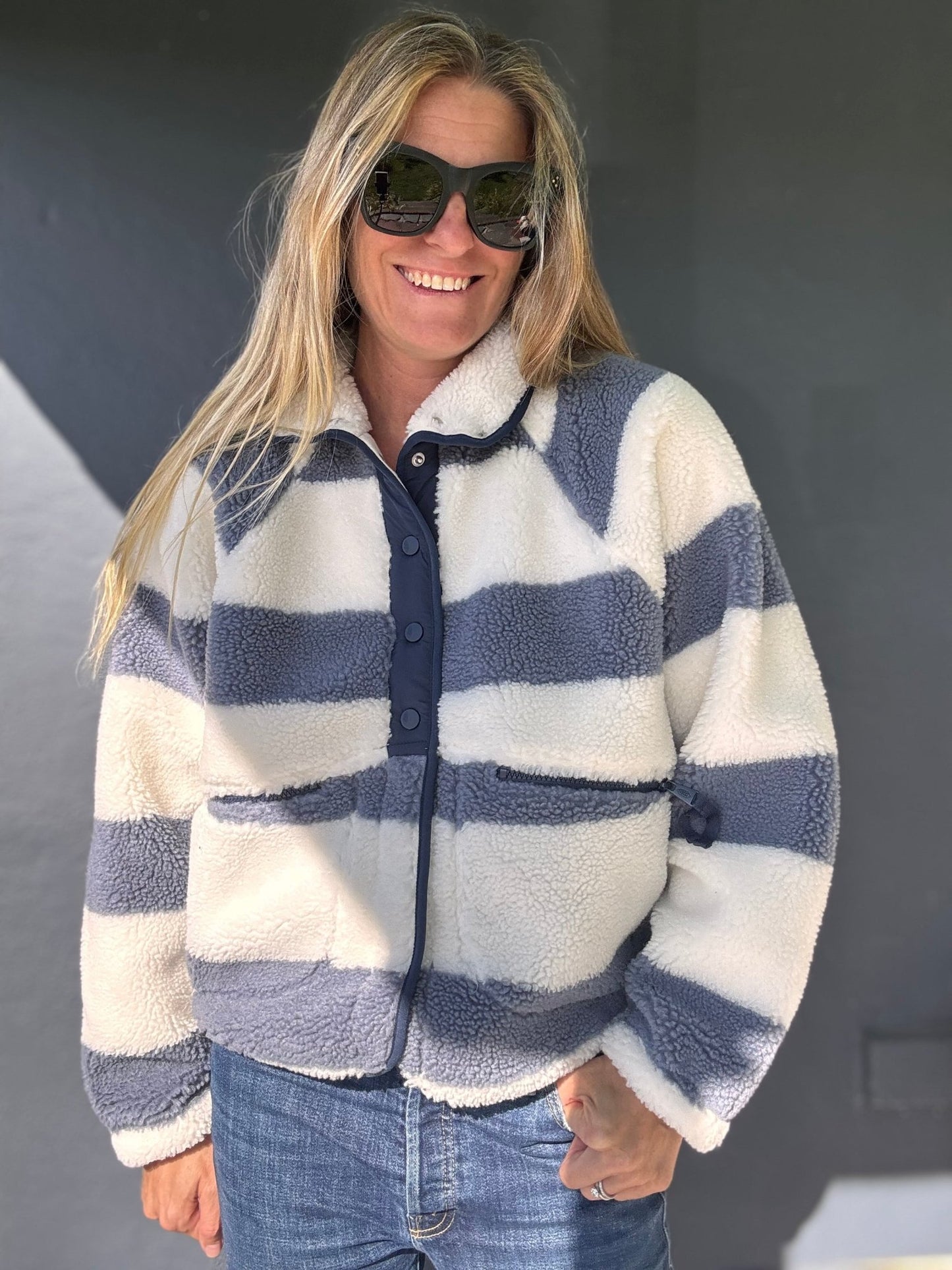 FREE PEOPLE Rocky Ridge Fleece Jacket - Rugby Stripes Ivory - The Salty BabeJackets