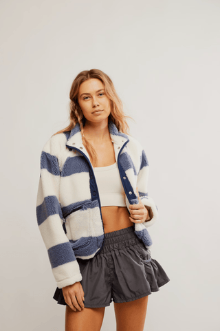 FREE PEOPLE Rocky Ridge Fleece Jacket - Rugby Stripes Ivory - The Salty BabeJackets