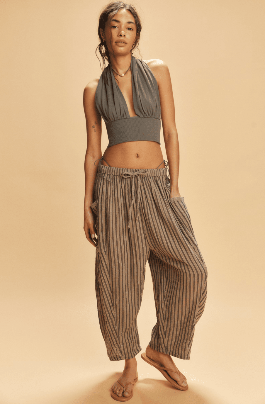 FREE PEOPLE Striped Quinn Pants - Charcoal Combo - The Salty BabePants