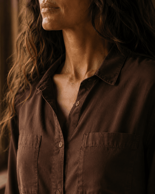 Ginger Long Sleeve Button-Up Shirt- Deep Mahogany - The Salty BabeLong Sleeve Tops