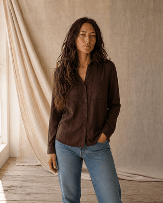 Ginger Long Sleeve Button-Up Shirt- Deep Mahogany - The Salty BabeLong Sleeve Tops