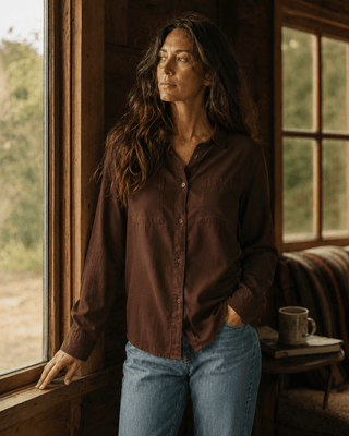 Ginger Long Sleeve Button-Up Shirt- Deep Mahogany - The Salty BabeLong Sleeve Tops