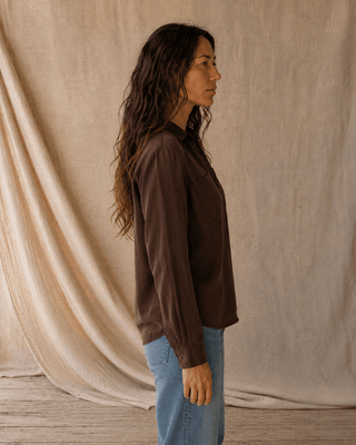 Ginger Long Sleeve Button-Up Shirt- Deep Mahogany - The Salty BabeLong Sleeve Tops