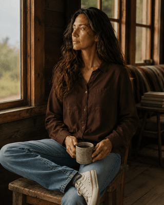 Ginger Long Sleeve Button-Up Shirt- Deep Mahogany - The Salty BabeLong Sleeve Tops