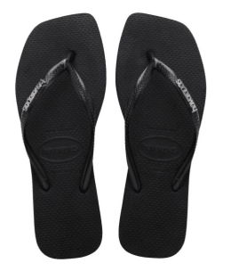 HAVAIANAS Slim Square Logo Metallic Sandal-Black/Silver - The Salty BabeFootwear