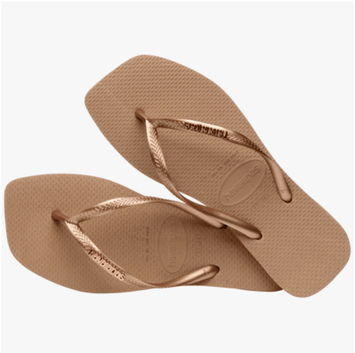 HAVAIANAS Slim Square Logo Pop Up Sandal - Rose Gold - The Salty BabeFootwear