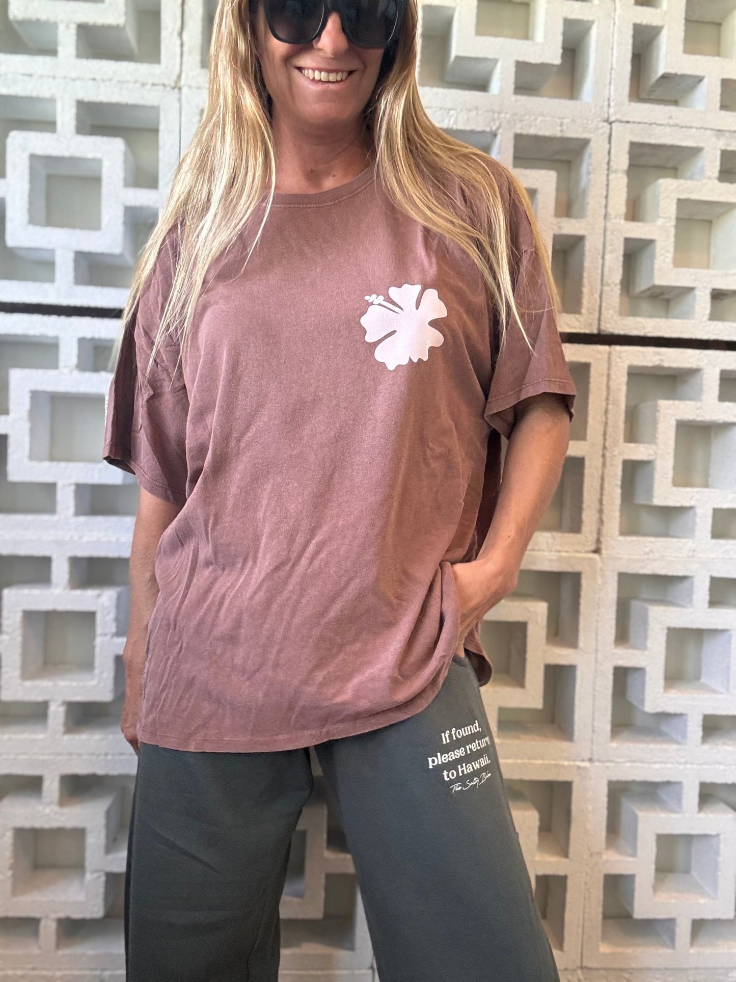 Hibiscus OMMS oversized tee - Chestnut - The Salty BabeGraphic Tee Shirts