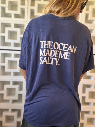 Hibiscus OMMS Oversized Tee - Navy/Sunset Pink - The Salty BabeGraphic Tee Shirts