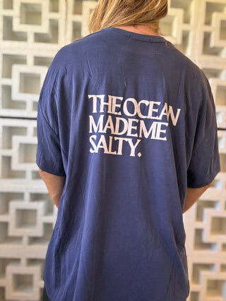Hibiscus OMMS Oversized Tee - Navy/Sunset Pink - The Salty BabeGraphic Tee Shirts