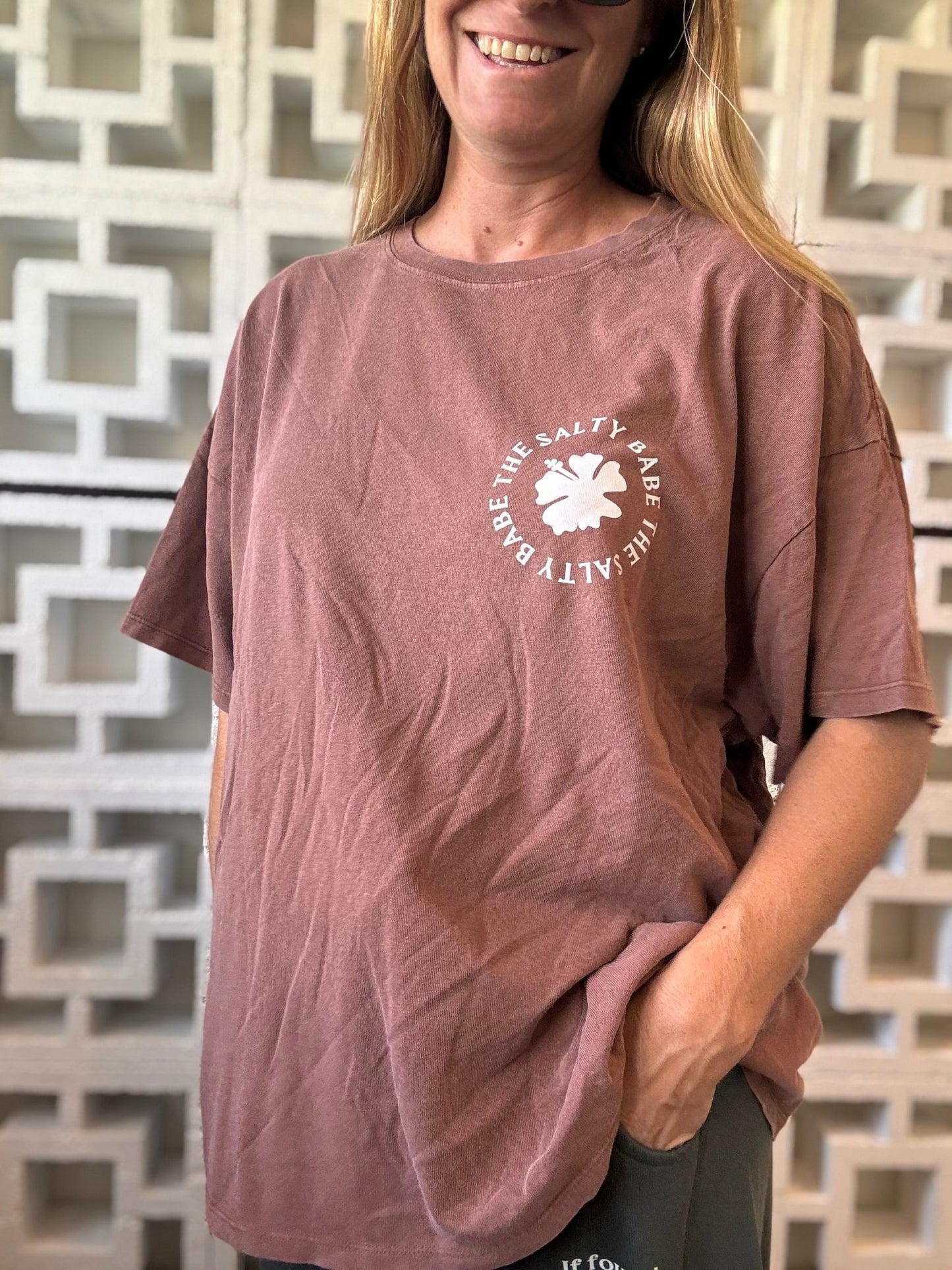 Hibiscus SB Circle Oversized Tee - Chestnut - The Salty BabeGraphic Tee Shirts