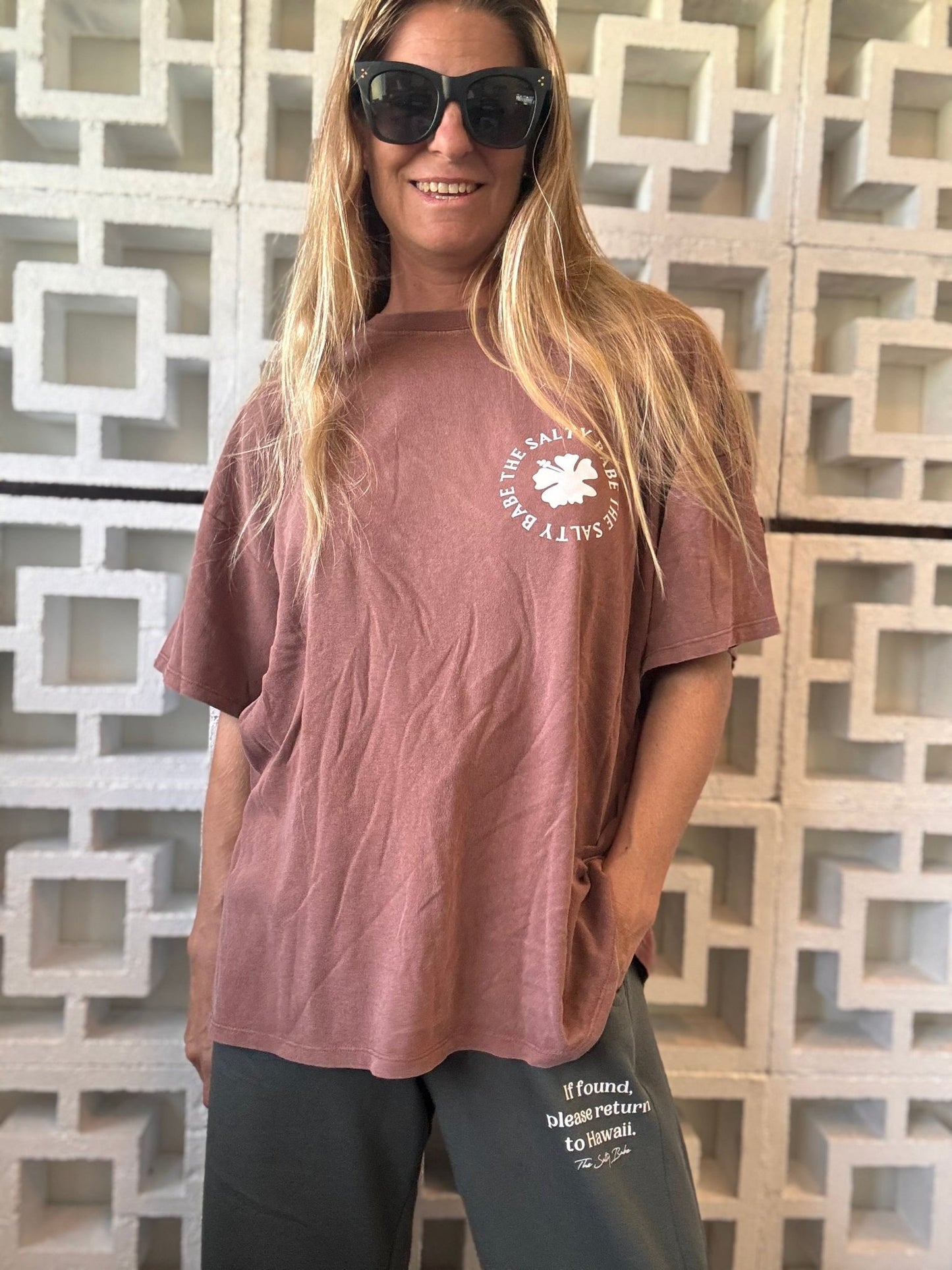 Hibiscus SB Circle Oversized Tee - Chestnut - The Salty BabeGraphic Tee Shirts