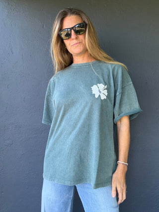 Hibiscus SB OMMS Oversized Tee-Green/White - The Salty BabeGraphic Tee Shirts
